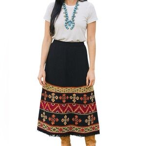 Double D Ranch 100% lambswool Aztec  embroidered fringe skirt